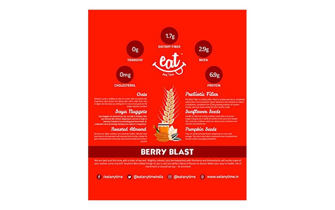 Eat Any Time Berry Blast Health Bar with Oats, Almonds   Box  228 grams